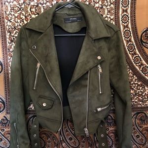 ZARA KHAKI SUEDE BIKER JACKET